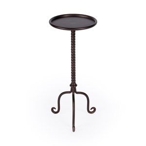 butler specialty metalworks round pedestal table in aged patina