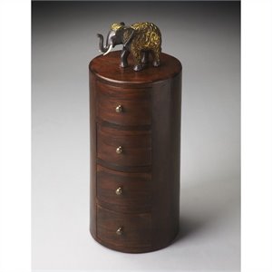 butler specialty artifacts 3 drawer round pedestal table in dark brown