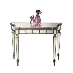 butler specialty masterpiece mirrored demilune console table in pewter