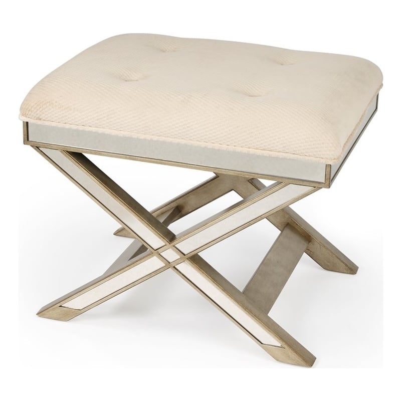 Butler Specialty Loft Mirrored Tufted Vanity Stool In Pewter