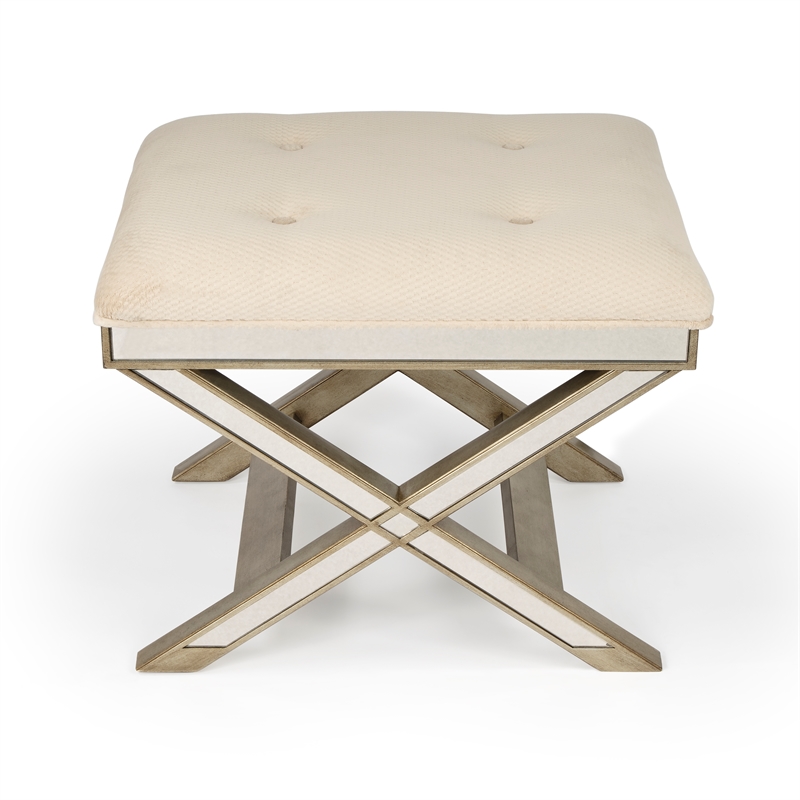 Butler Specialty Loft Mirrored Tufted Vanity Stool In Pewter