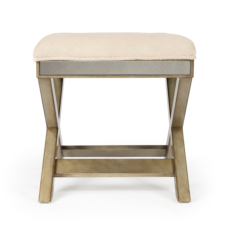 Butler Specialty Loft Mirrored Tufted Vanity Stool In Pewter