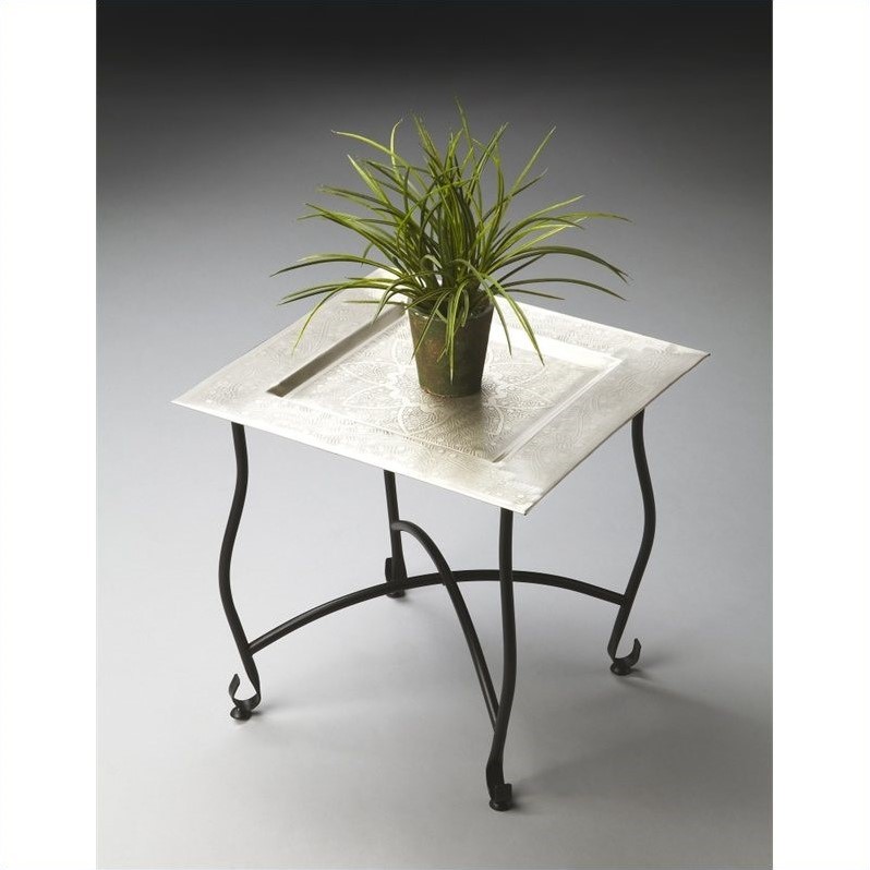 Butler Specialty Metalworks Moroccan Square Metal Tray Table in Silver