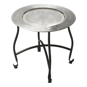 Butler Specialty Company Moroccan 16 &quot Round Metal Tray Table - Silver