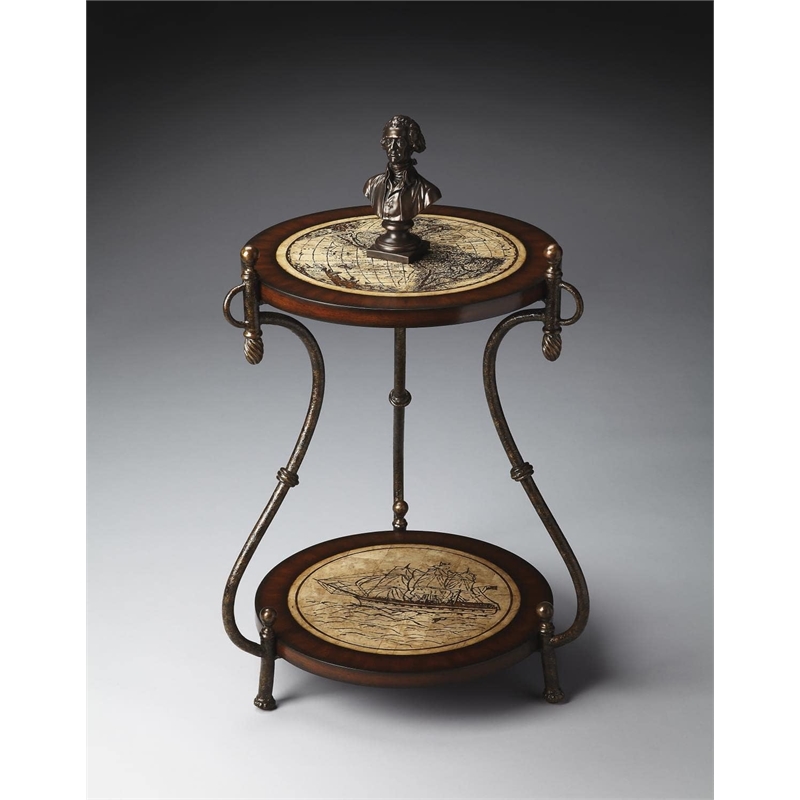 Butler Specialty Heritage Round Fossil Stone Map Accent Table