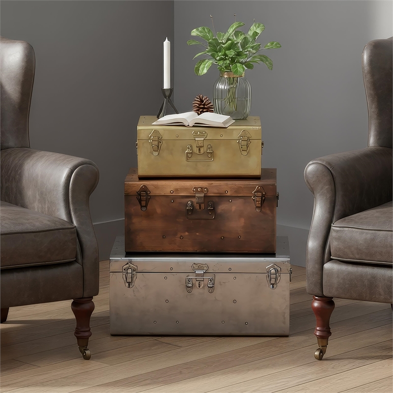 Butler Specialty Hors D'Oeuvres Spirit 3 Piece Iron Storage Trunk Set