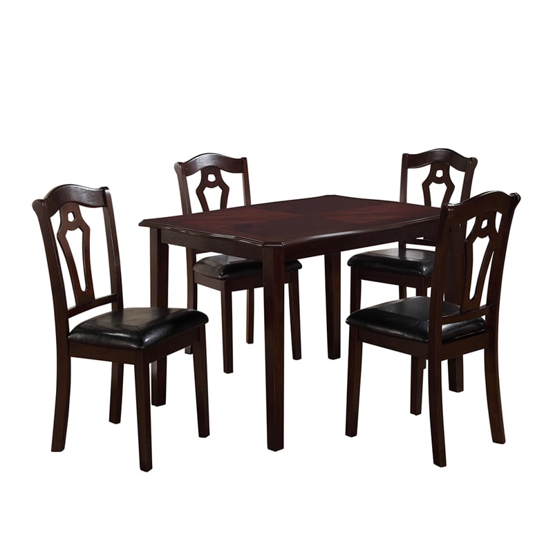 Cosmos Furniture Bell Transitional Dining Set in Cherry Finish Wood ...