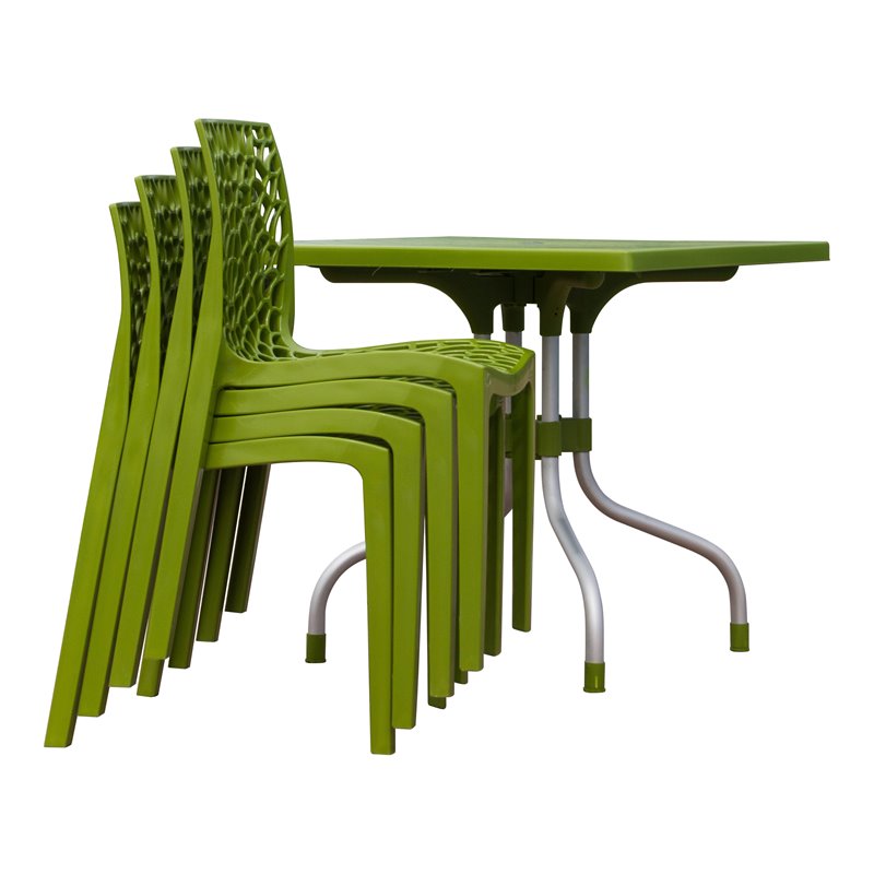 Strata Furniture Lyra Patio Table with Four Karissa Chairs in Green ...