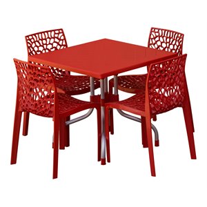 strata furniture lyra patio table with four karissa chairs in red
