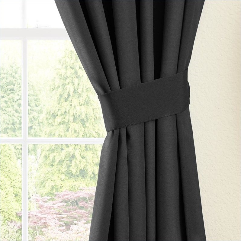 Blazing Needles 108 inch Twill Curtain Panels in Black (Set of 2)