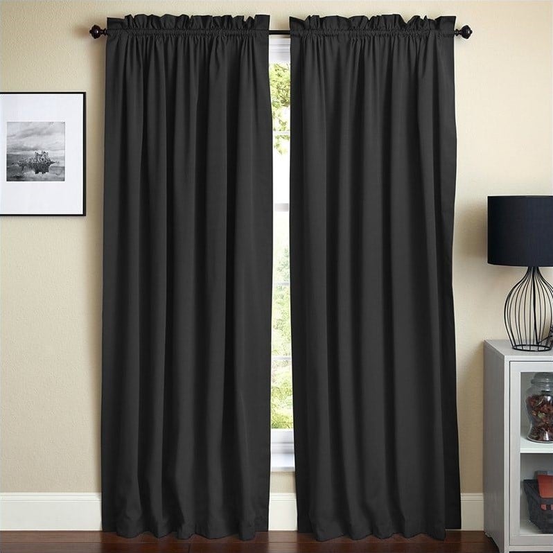 Blazing Needles 108 inch Twill Curtain Panels in Black (Set of 2)