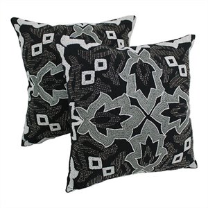 Blazing Needles Floral Throw Pillows in Black with White Beads(Set of 2)