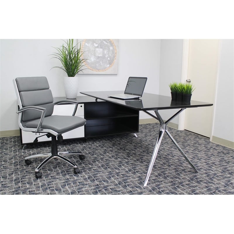 Boss Office CaressoftPlus Executive Mid-Back Chair in Gray