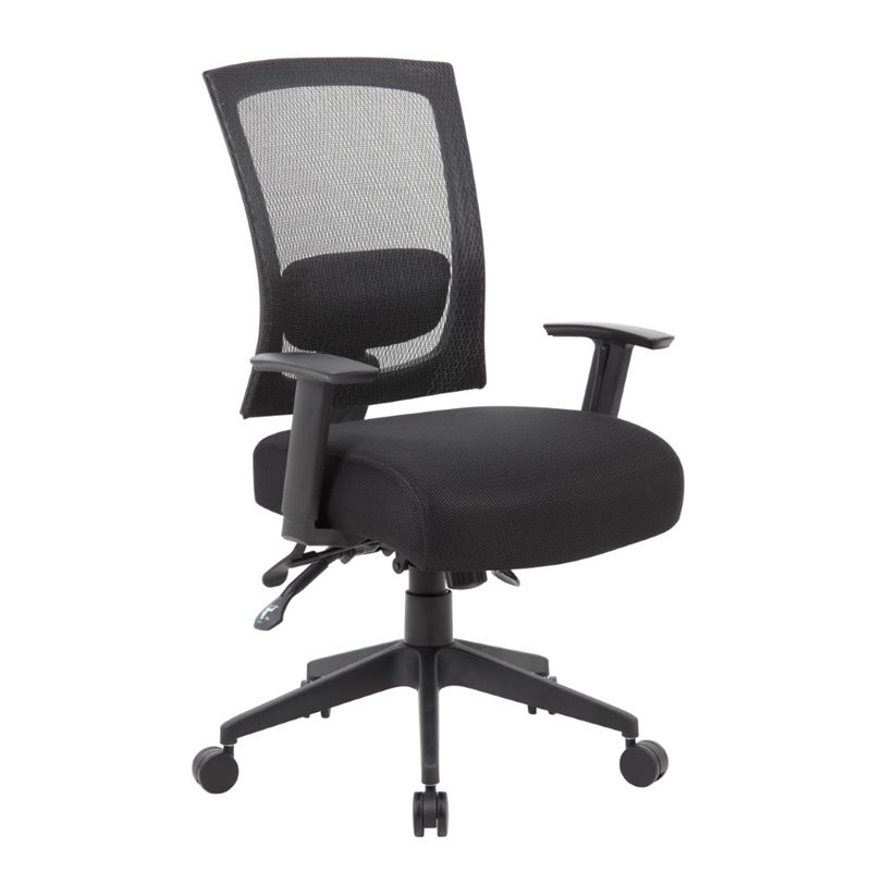 Boss Office Mesh Back 3 Paddle Fabric Upholstered Task Chair in Black
