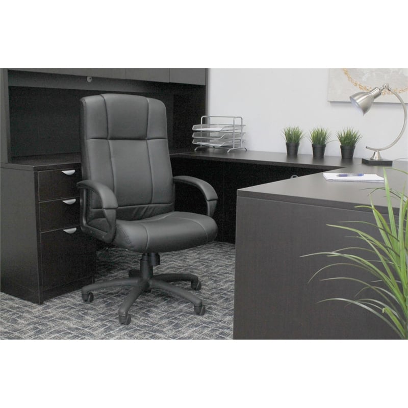 Boss Office Products Caressoftplus Vinyl Executive High Back Chair in Black