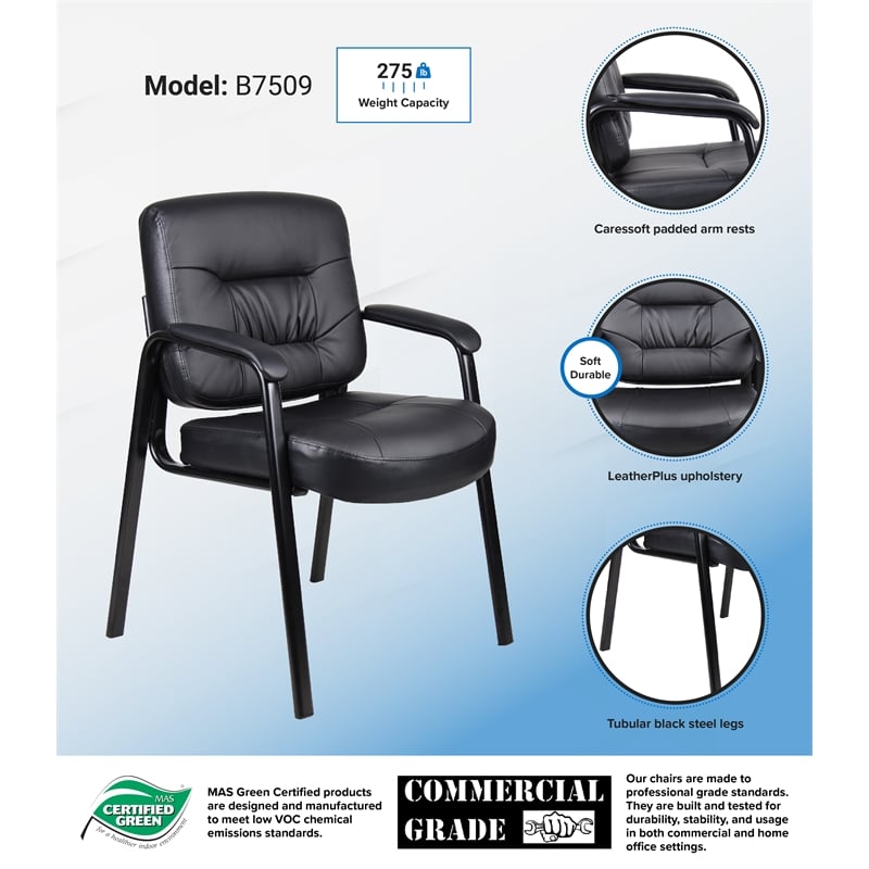 Boss Office Products Executive Mid Back LeatherPlus Guest Chair in Black