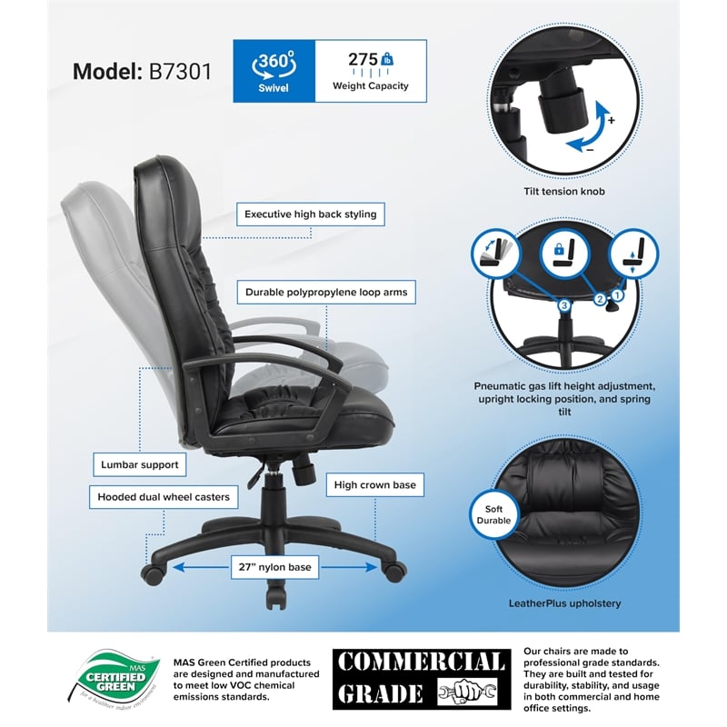 Boss Office Products Leather High Back Executive Chair in Black