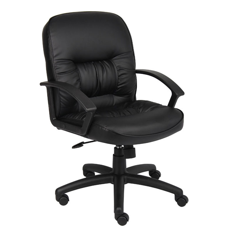 Boss Office Products Mid Back LeatherPlus Chair with Casters in Black