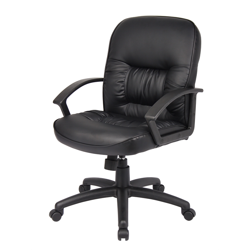 Boss Office Products Mid Back LeatherPlus Chair with Casters in Black