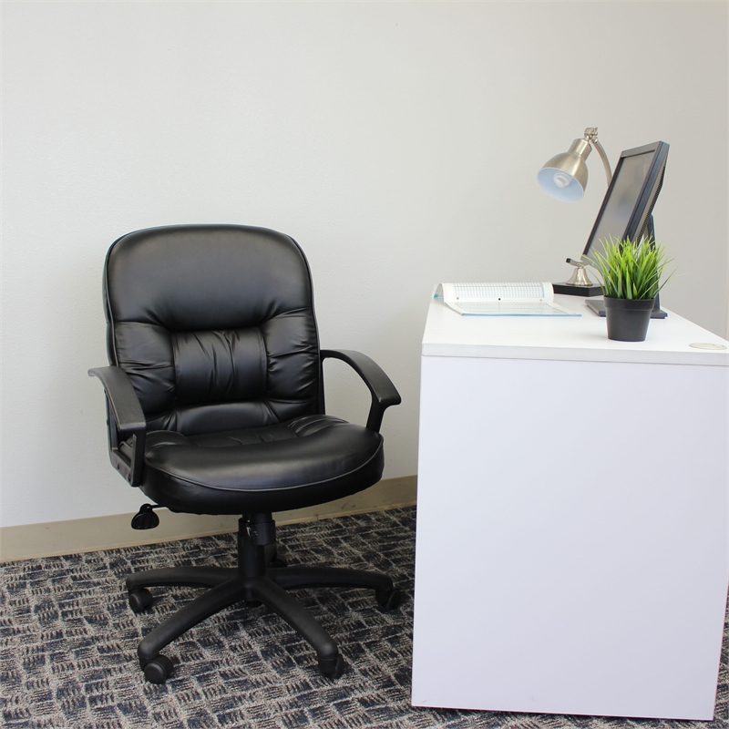 Boss Office Products Mid Back LeatherPlus Chair with Casters in Black