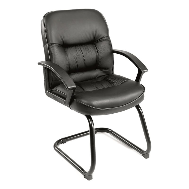 Boss Office Products Ergonomic Leather Guest Chair in Black