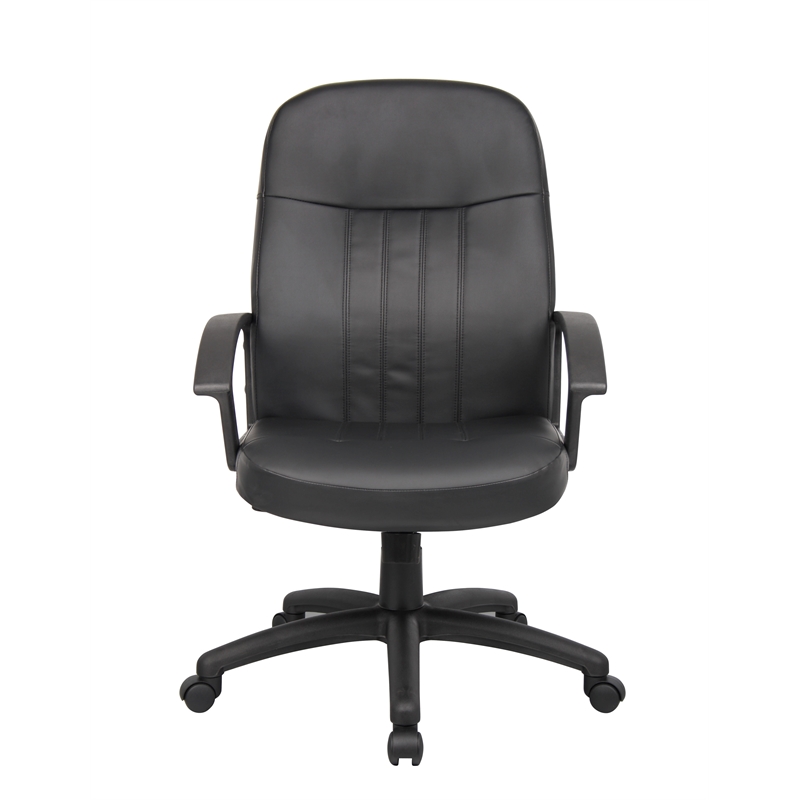 Boss Office Products Leather Contemporary Executive Office Chair in Black