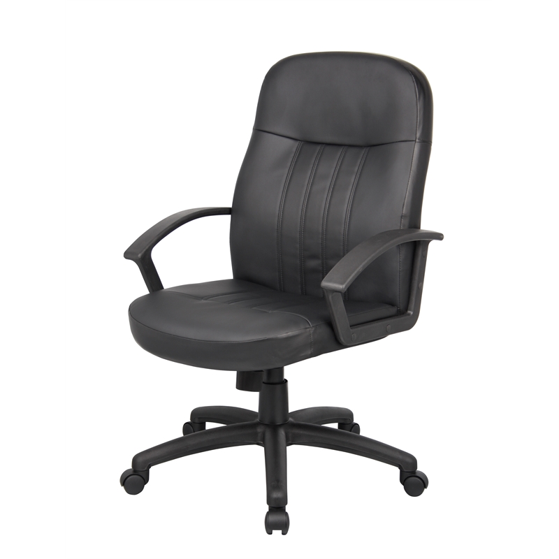Boss Office Products Leather Contemporary Executive Office Chair in Black