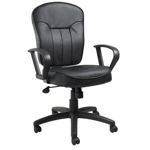 Boss Office Products Black Leather Task Chair with Loop Arms