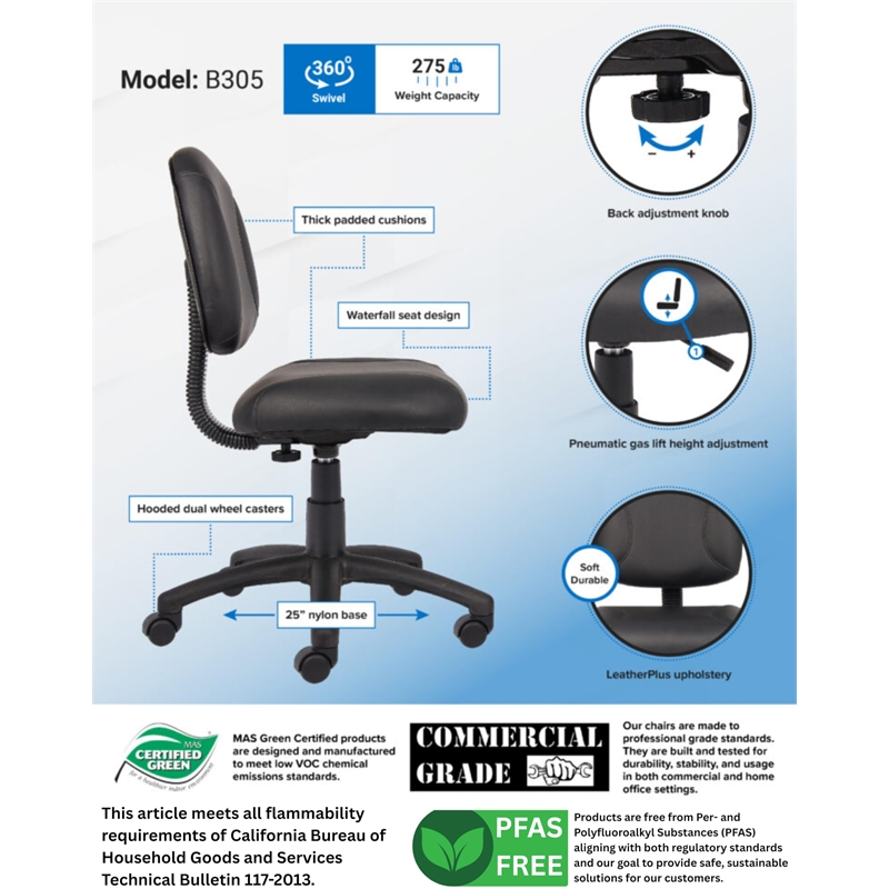 Boss Office Products Adjustable Black Leather Deluxe Posture Office Chair