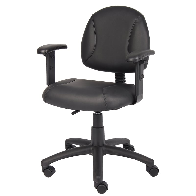 boss office products leather deluxe posture chair with adjustable arms in black