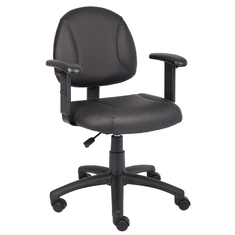 Boss Office Products Leather Deluxe Posture Chair with Adjustable Arms in Black