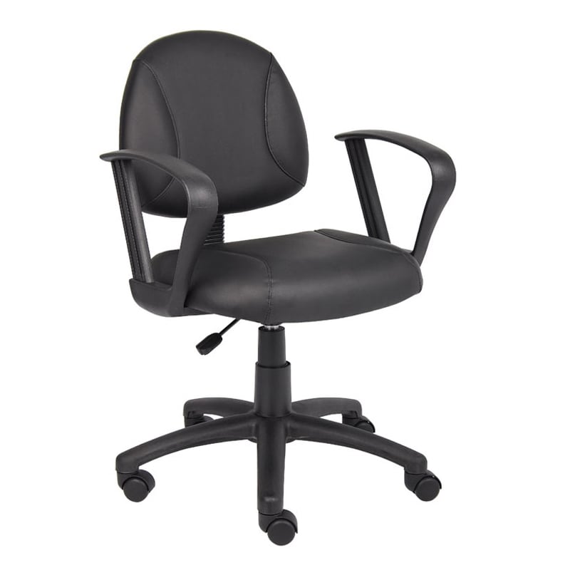 Boss Office Products LeatherPlus Deluxe Posture Chair with Loop Arms in Black