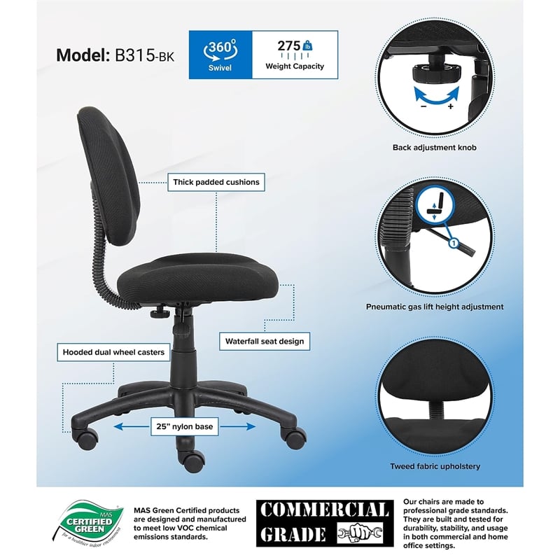 Boss Office Products Adjustable DX Fabric Posture Office Chair in Black