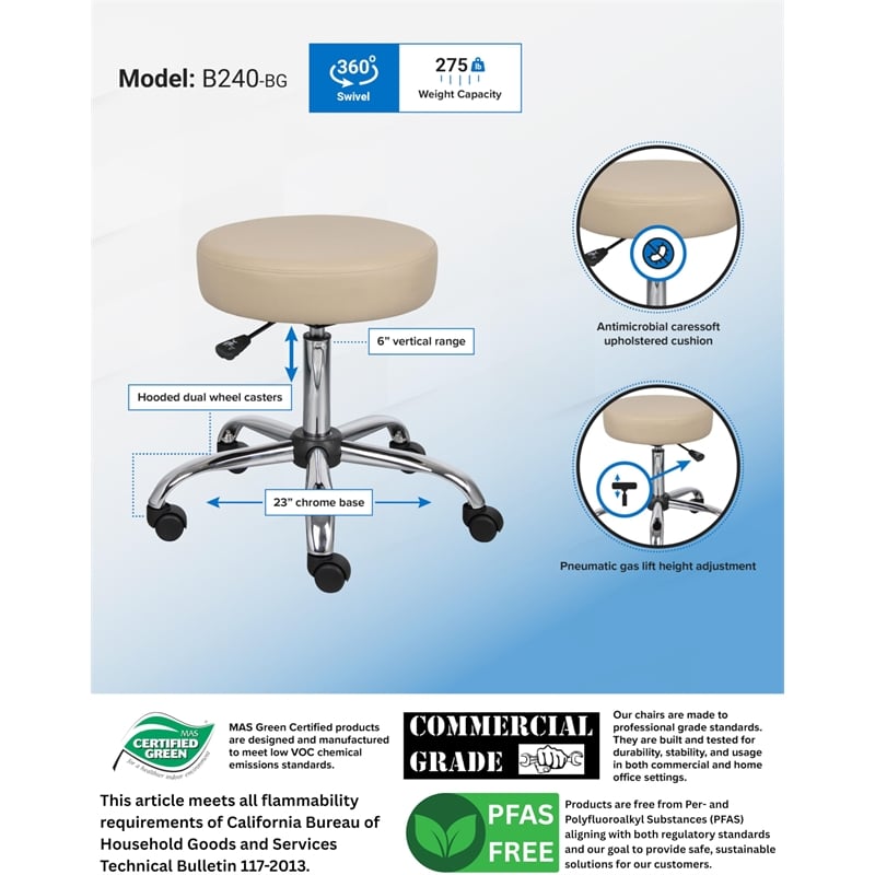 Boss Office Products Vinyl Medical Stool in Beige