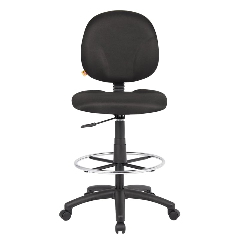 Boss Office Products Stand Up Fabric Drafting Stool with Foot Rest in Black