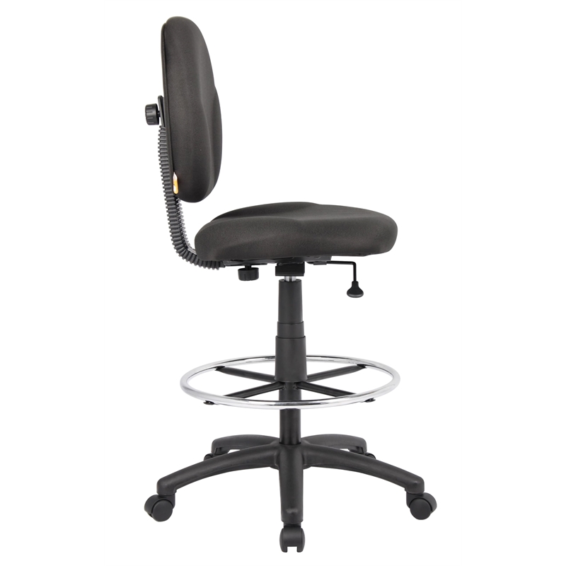 Boss Office Products Stand Up Fabric Drafting Stool with Foot Rest in Black