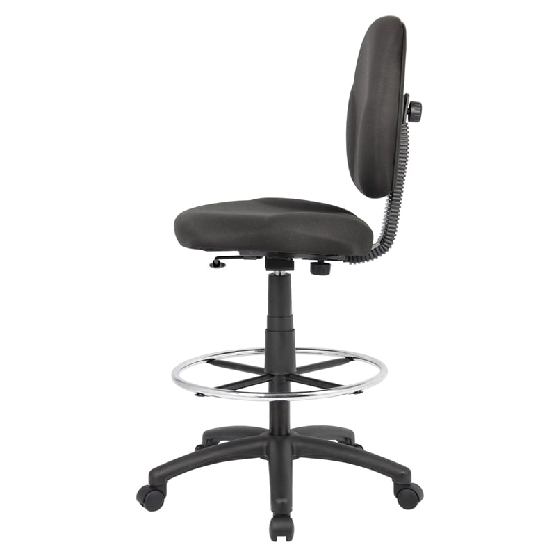 Boss Office Products Stand Up Fabric Drafting Stool with Foot Rest in Black