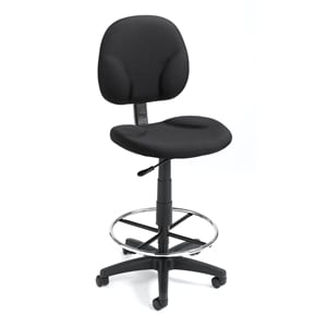Boss Office Products Stand Up Fabric Drafting Stool with Foot Rest in Black