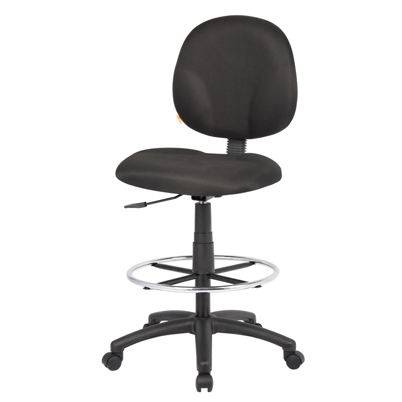Boss Office Products Stand Up Fabric Drafting Stool with Foot Rest in Black