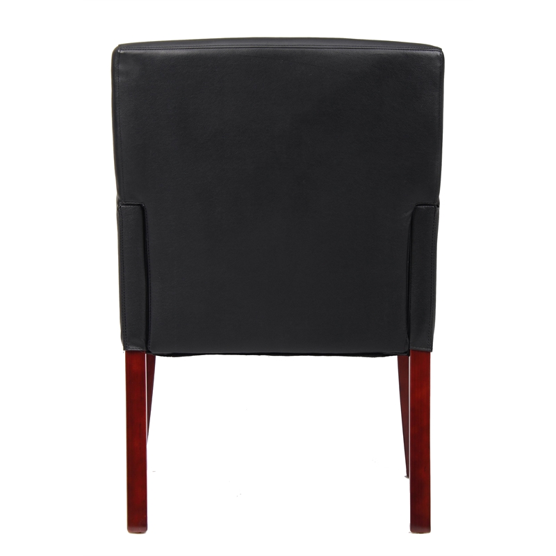 Boss Office Products Caressoft Box Arm Guest Chair w/Mahogany Wood Legs in Black