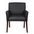 Boss Office Products Caressoft Box Arm Guest Chair w/Mahogany Wood Legs in Black