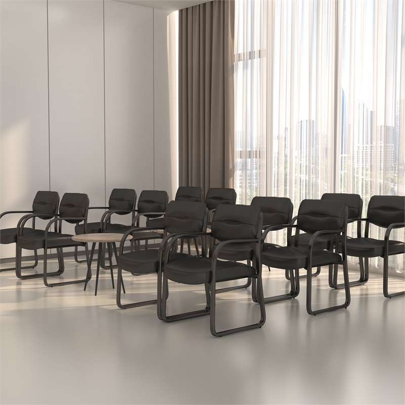 Boss Office Products Leather Guest Chair with Sled Base in Black