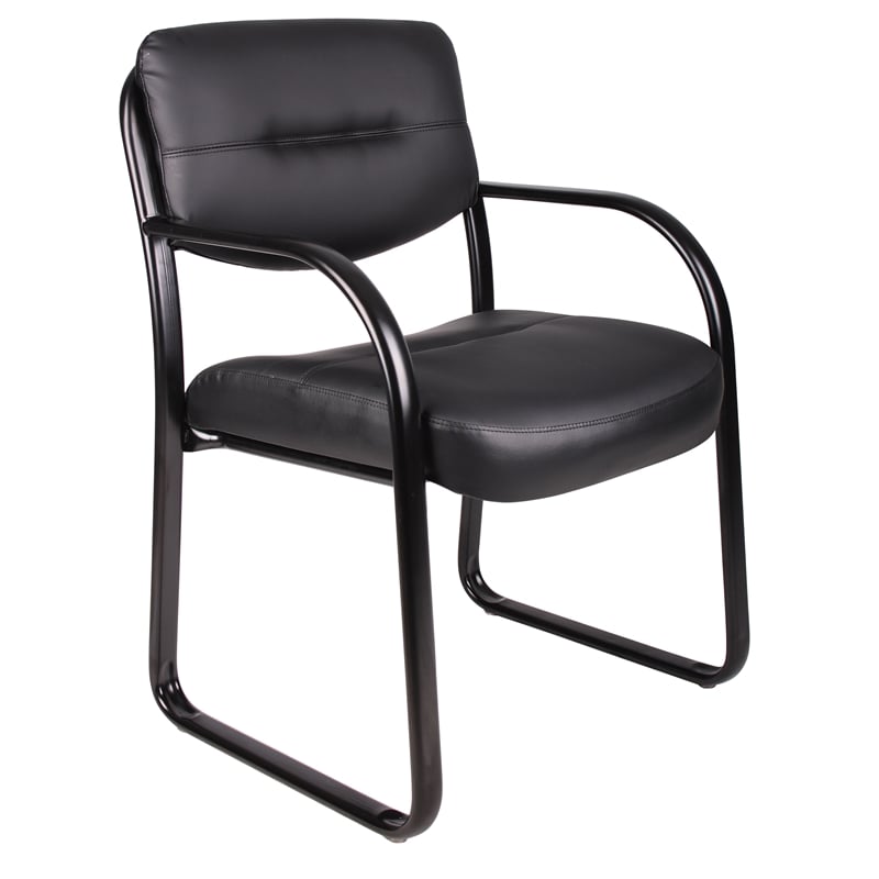 Boss Office Products Leather Guest Chair with Sled Base in Black