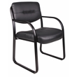 Boss Office Products Leather Guest Chair with Sled Base in Black