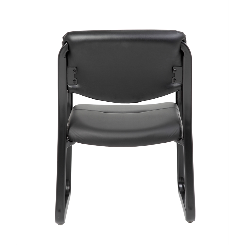 Boss Office Products Leather Guest Chair with Sled Base in Black