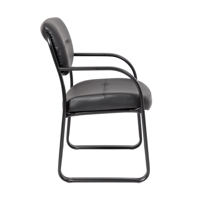 Boss Office Products Leather Guest Chair with Sled Base in Black