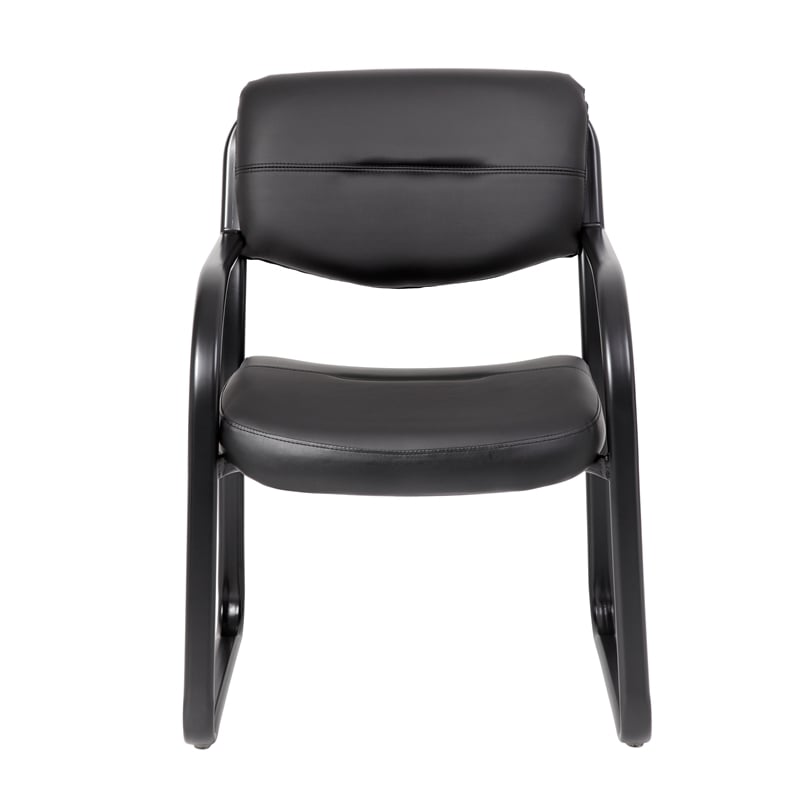 Boss Office Products Leather Guest Chair with Sled Base in Black
