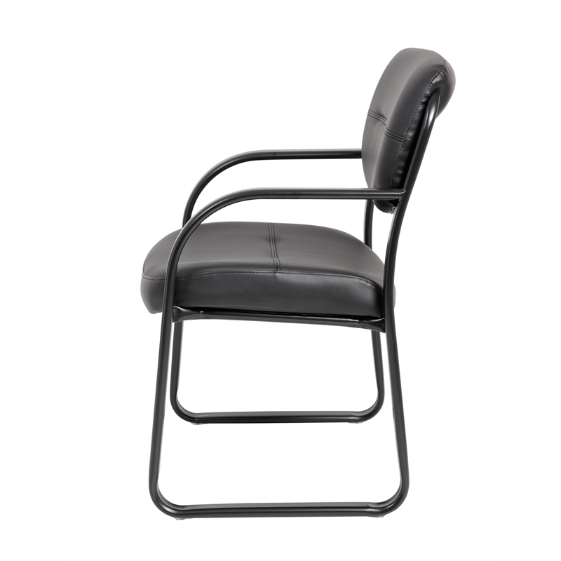Boss Office Products Leather Guest Chair with Sled Base in Black