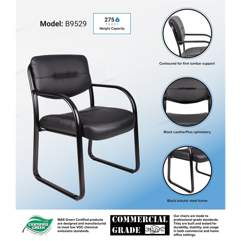 Boss Office Products Leather Guest Chair with Sled Base in Black