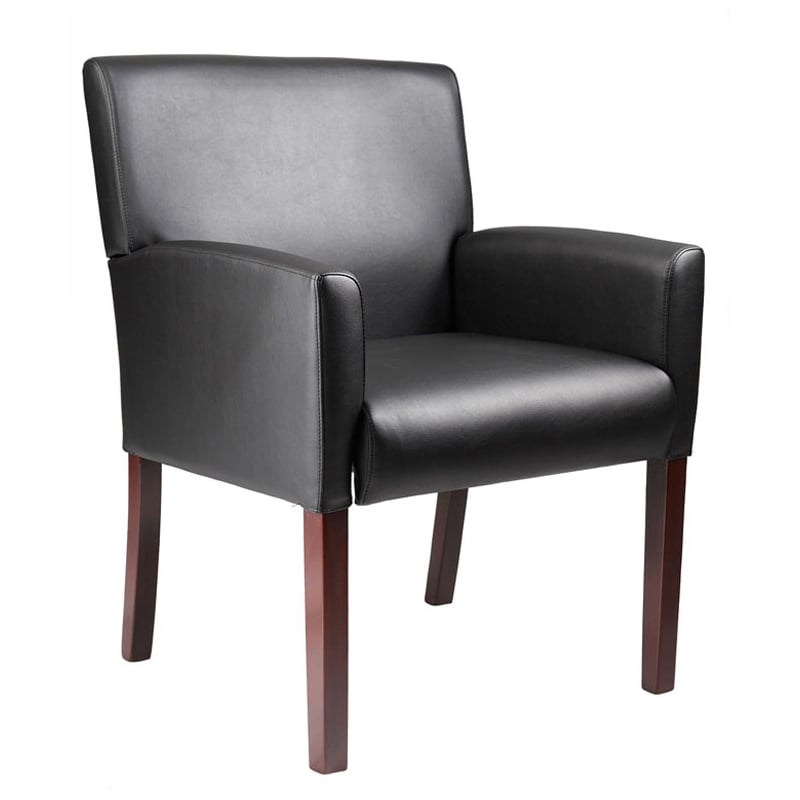 Boss Office Products Box Arm Guest Chair with Wood Legs in Black